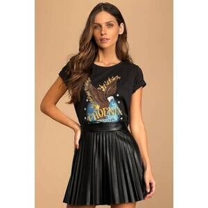Lulus Better Luck Next Time Black Vegan Leather Pleated Mini Skirt - Size S
